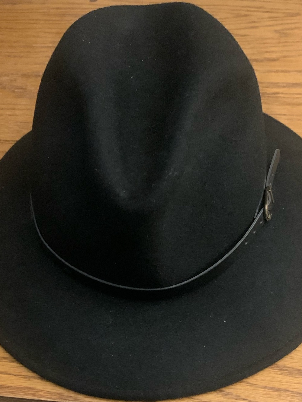 Black Men’s Wide-Brim Wool Fedora Hat with Leather Band